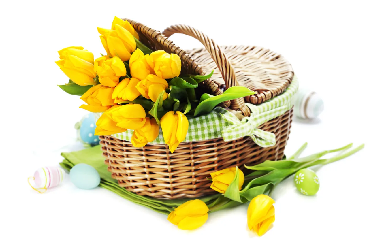 Photo wallpaper holiday, eggs, bouquet, tulips, tulips, Easter, eggs, holiday