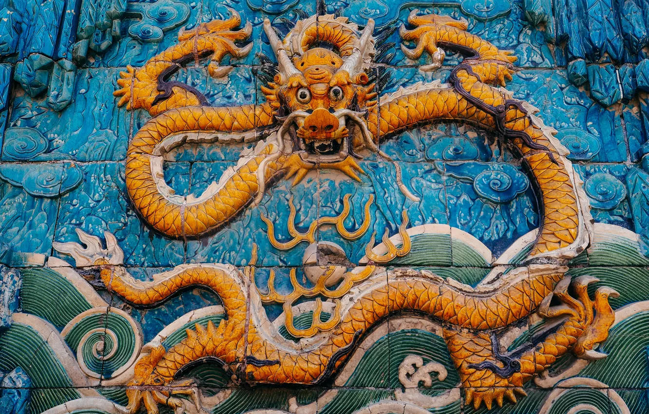 Photo wallpaper wall, dragon, legend