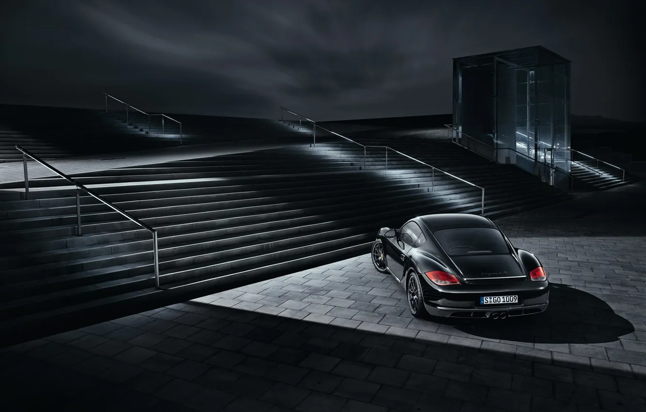 Photo wallpaper machine, night, lights, black, Porsche, cars, Porsche, steps