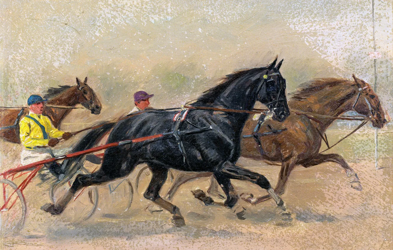 Photo wallpaper horse, picture, running, stroller, jump, Trotter, jockey, Racecourse