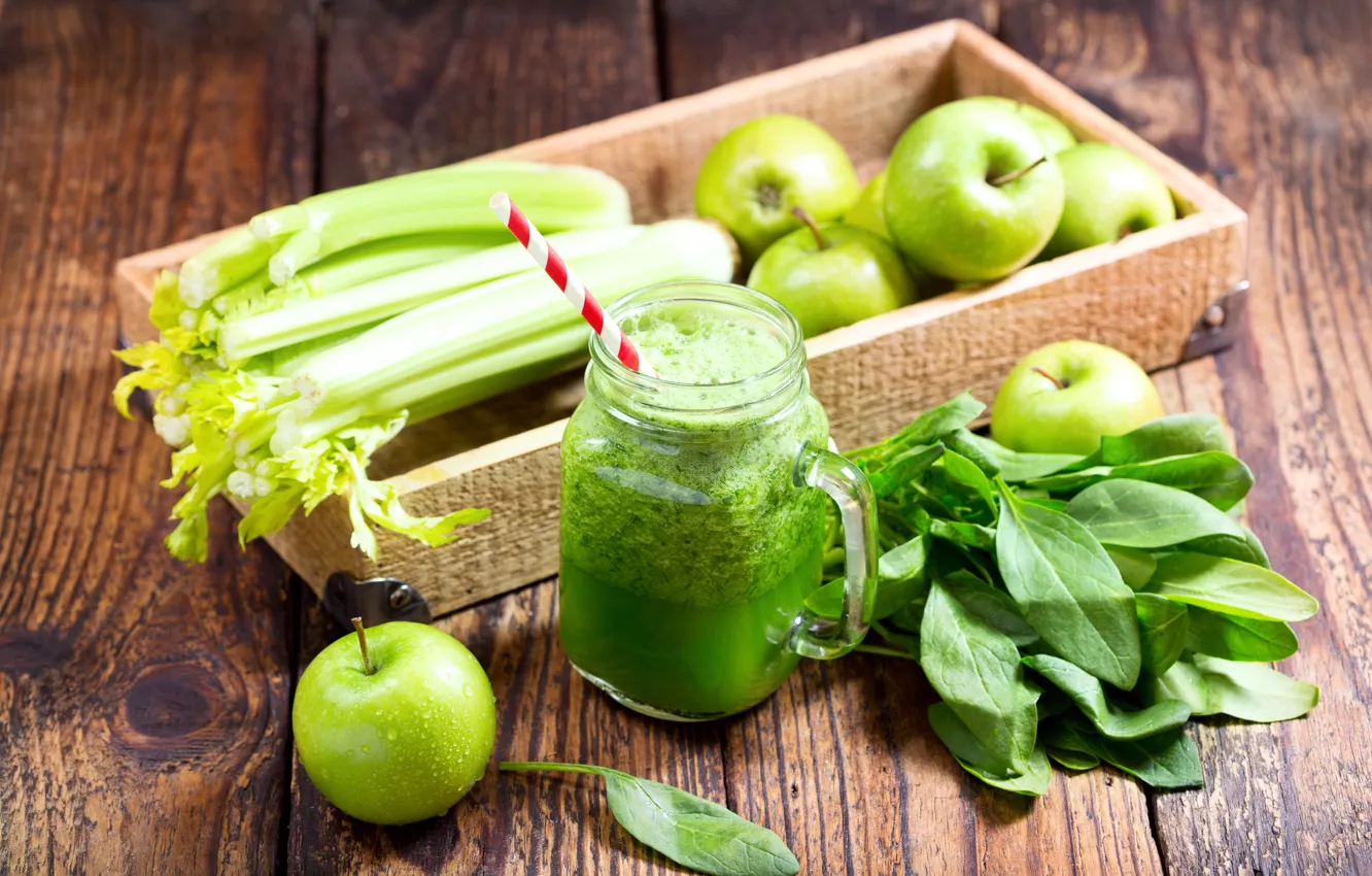 Photo wallpaper mug, Nitr, celery, juice, apple, drink, drink, spinach