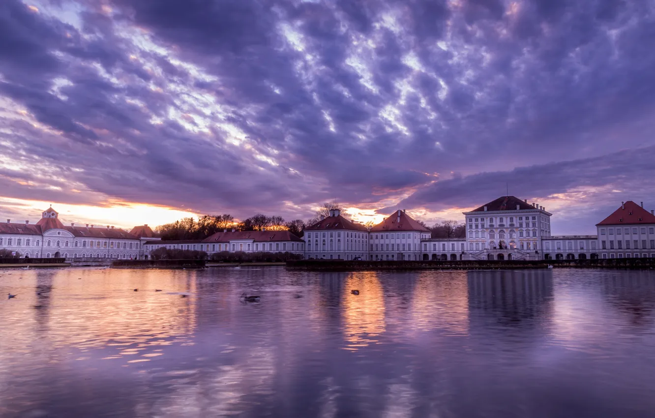 Photo wallpaper the sky, clouds, sunset, the city, river, castle, the evening, Germany