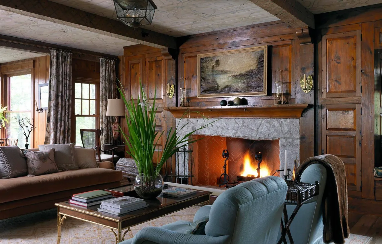 Photo wallpaper style, England, interior, fireplace, classic, living room