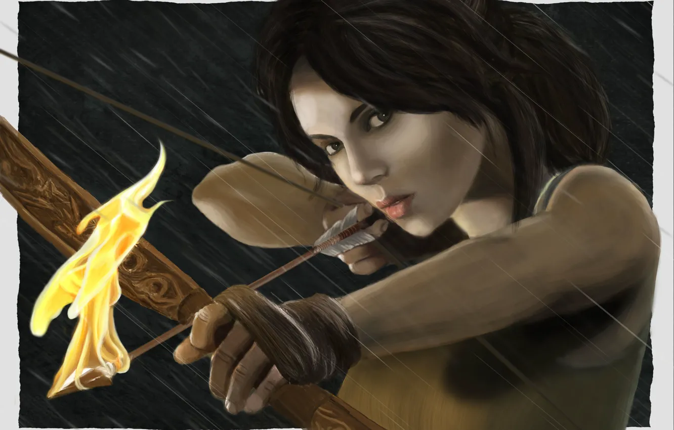Photo wallpaper look, girl, face, weapons, fire, pattern, hair, the game