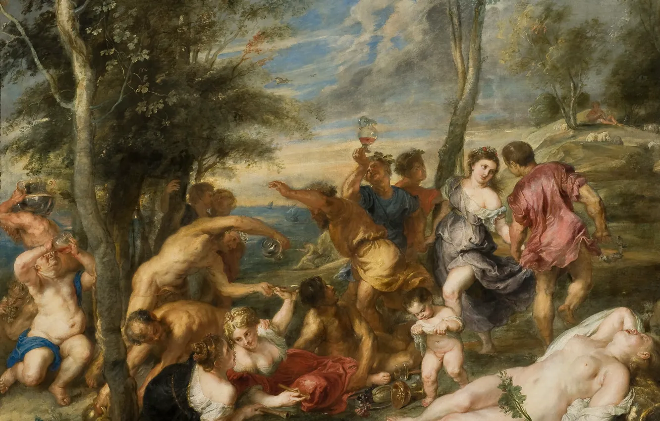 Photo wallpaper erotic, picture, Peter Paul Rubens, mythology, Pieter Paul Rubens, The bacchanalia on Andros