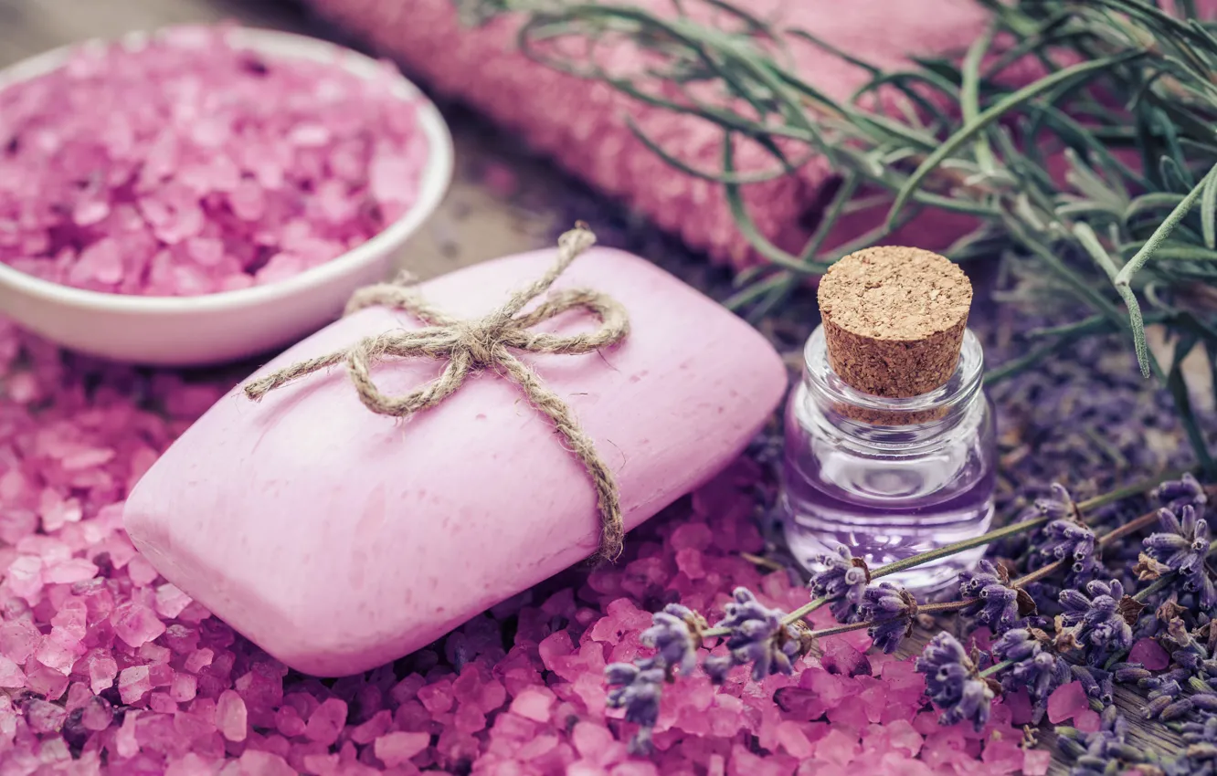 Photo wallpaper soap, pink, lavender, lavender, salt, spa, oil