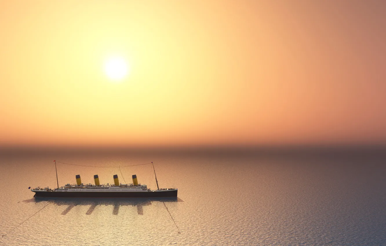 Photo wallpaper sea, the sun, sunset, rendering, the ocean, Titanic, Titanic, RMS Titanic