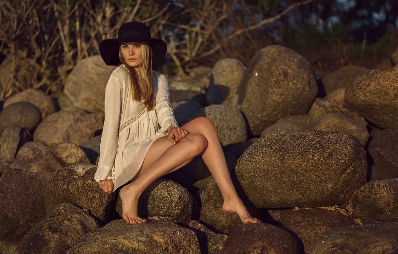 Photo wallpaper girl, stones, hat, girl, legs, sundress, Nathan Photography, Tonny Jorgensen