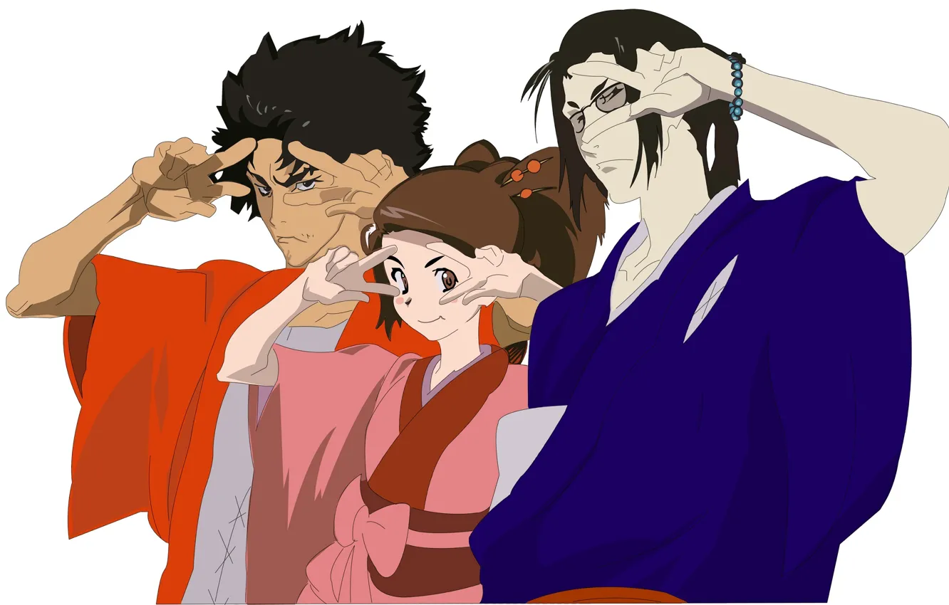 Photo wallpaper glasses, kimono, gesture, Samurai Chanpur?, Samurai Champloo, three, fuu, Mugen