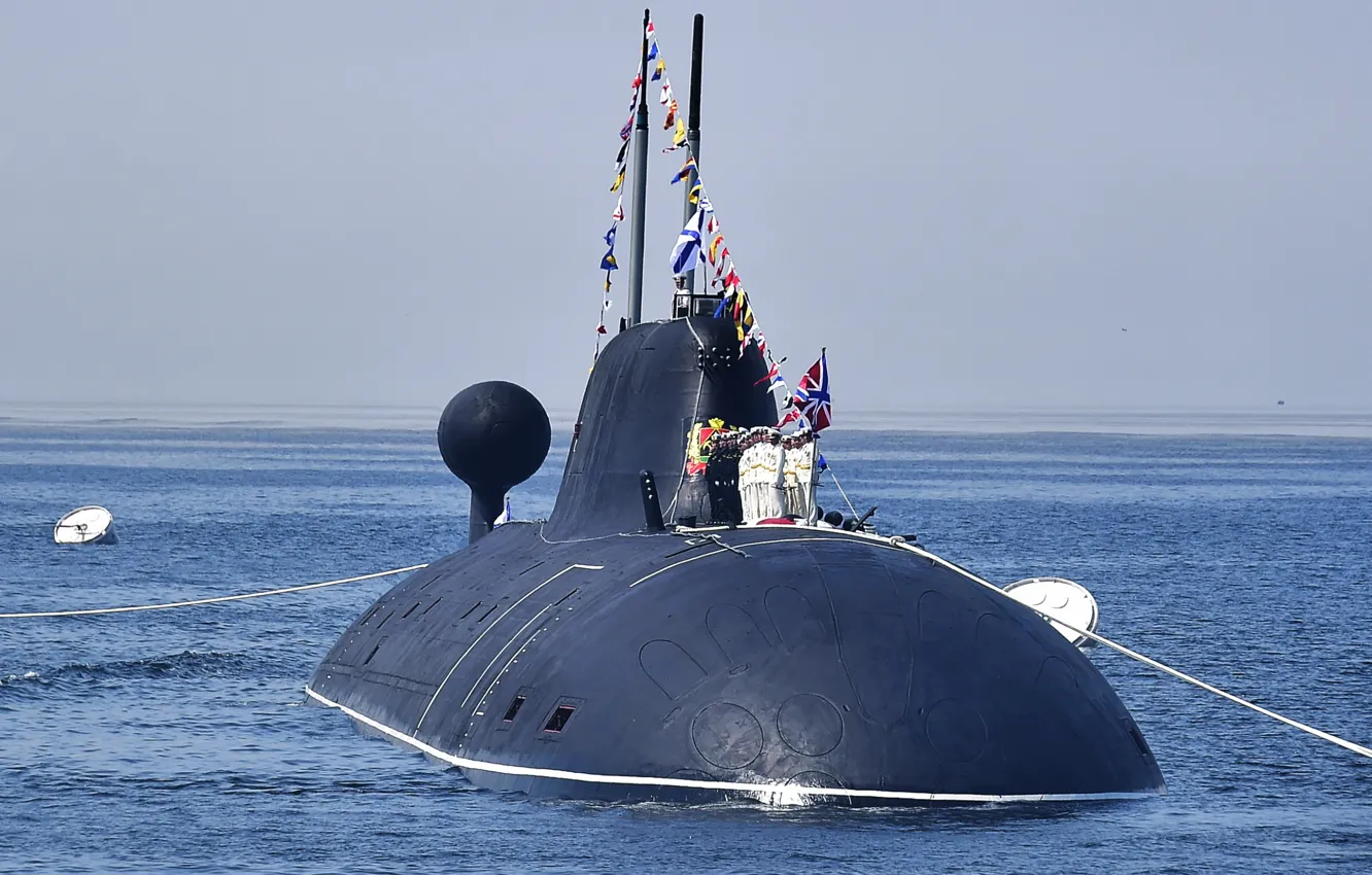Photo wallpaper boat, submarine, parade, underwater, atomic, Navy Day, 971 project