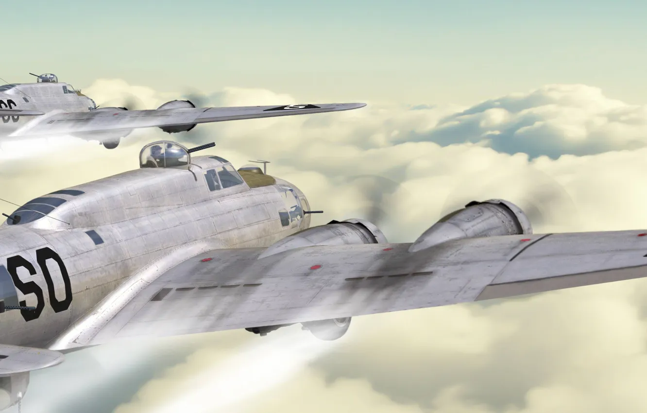 Photo wallpaper aircraft, bombers, art, above the clouds, antonis karidis, b-17 flying fortress