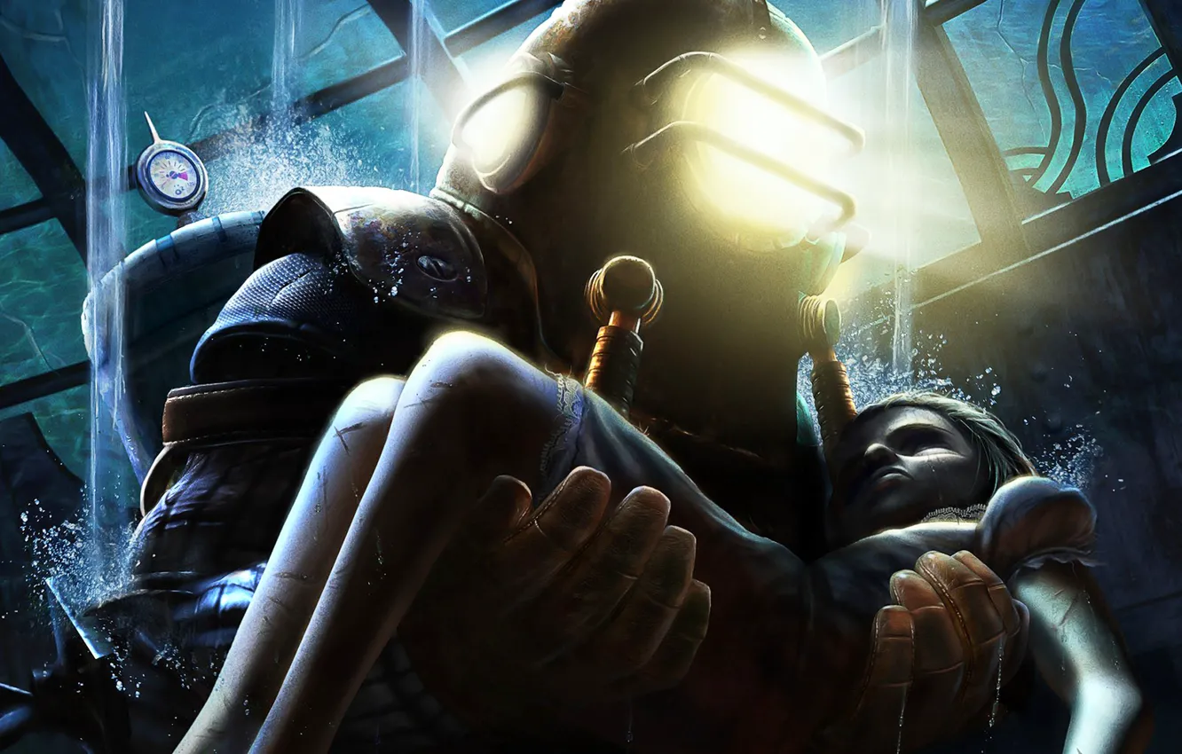 Photo wallpaper the game, girl, bioshock, big daddy