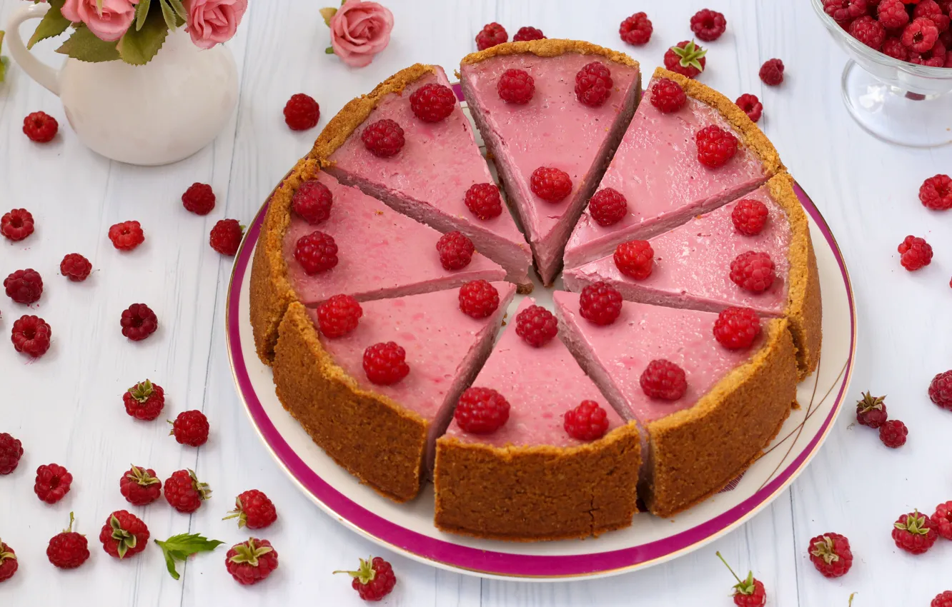 Photo wallpaper raspberry, cake, cheesecake