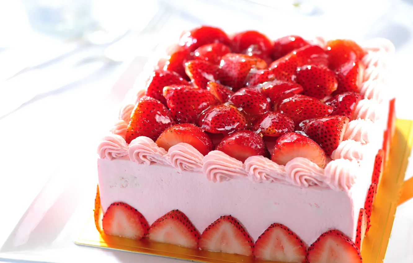 Photo wallpaper berries, food, strawberry, cake, cake, cake, cream, dessert