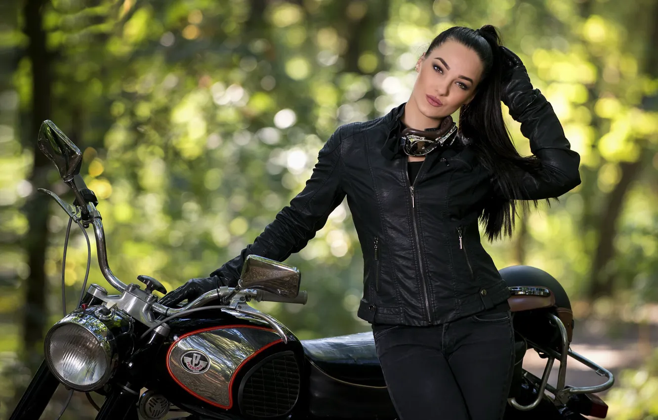 Photo wallpaper girl, background, motorcycle