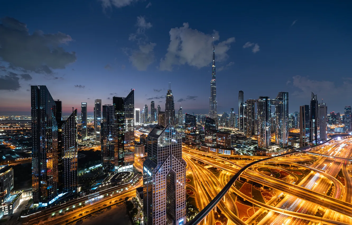 Photo wallpaper night, the city, dubai