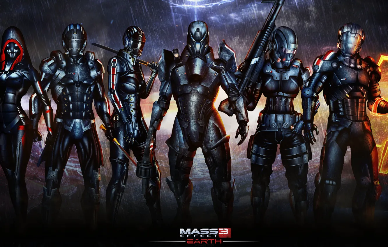 Photo wallpaper earth, mass effect, soldiers, armor, bioware, pearls