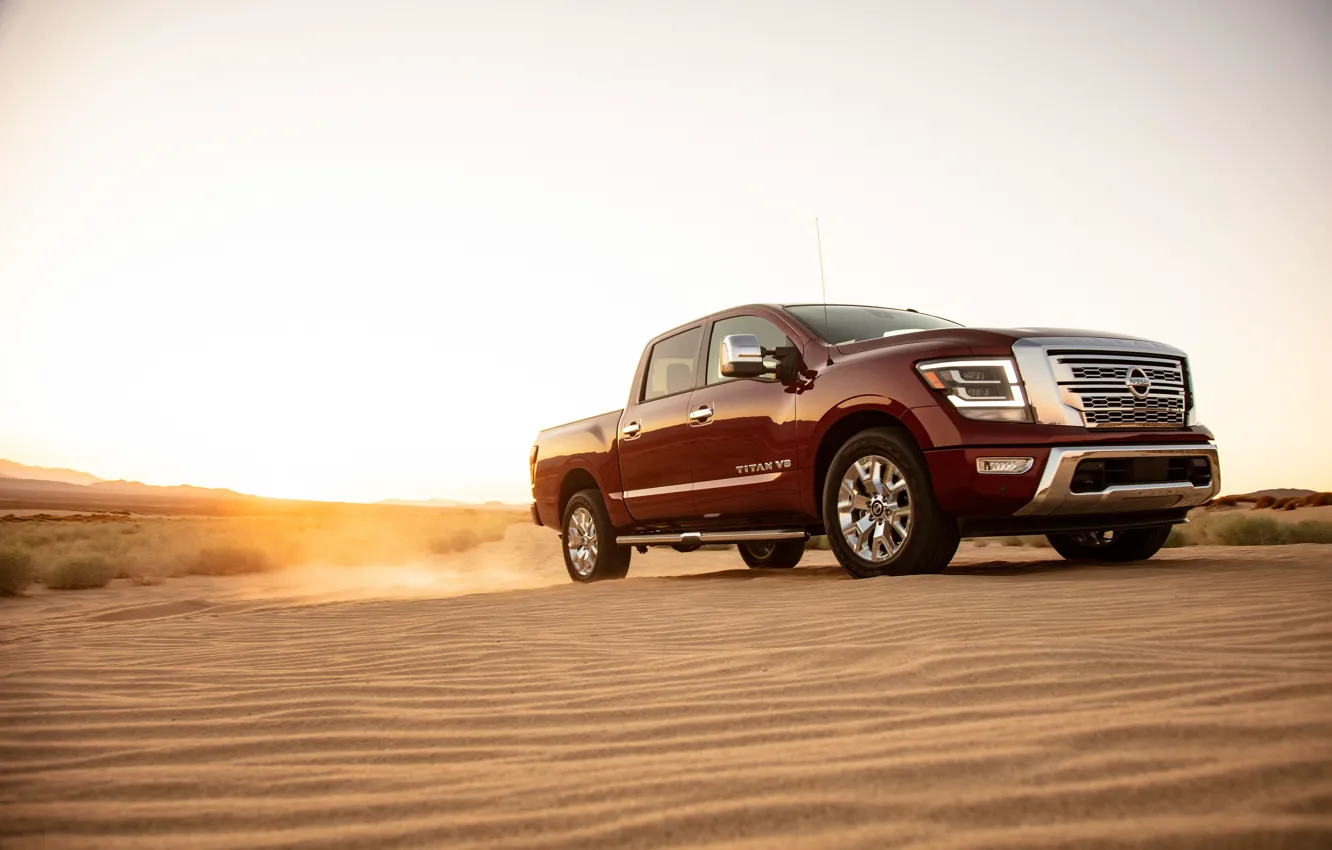 Photo wallpaper sand, desert, dust, Nissan, pickup, 4x4, Titan, 2020