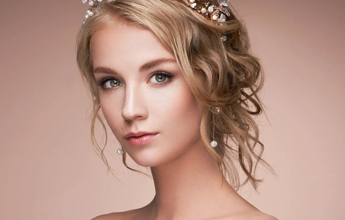 Photo wallpaper girl, green eyes, photo, photographer, model, lips, face, blonde