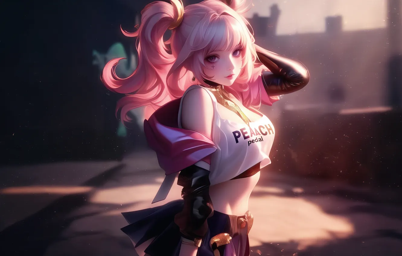 Photo wallpaper girl, pink, peach