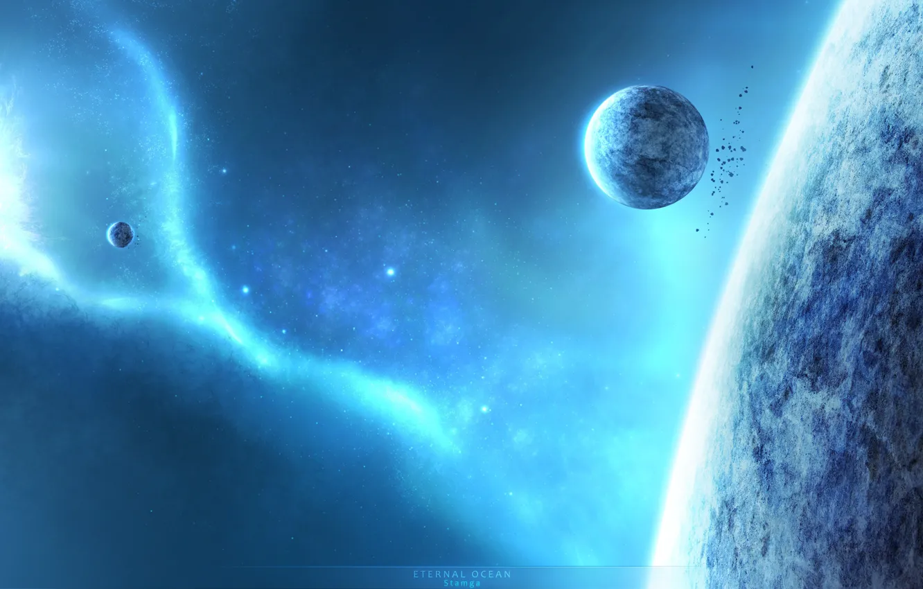 Photo wallpaper blue, energy, planets, sci fi