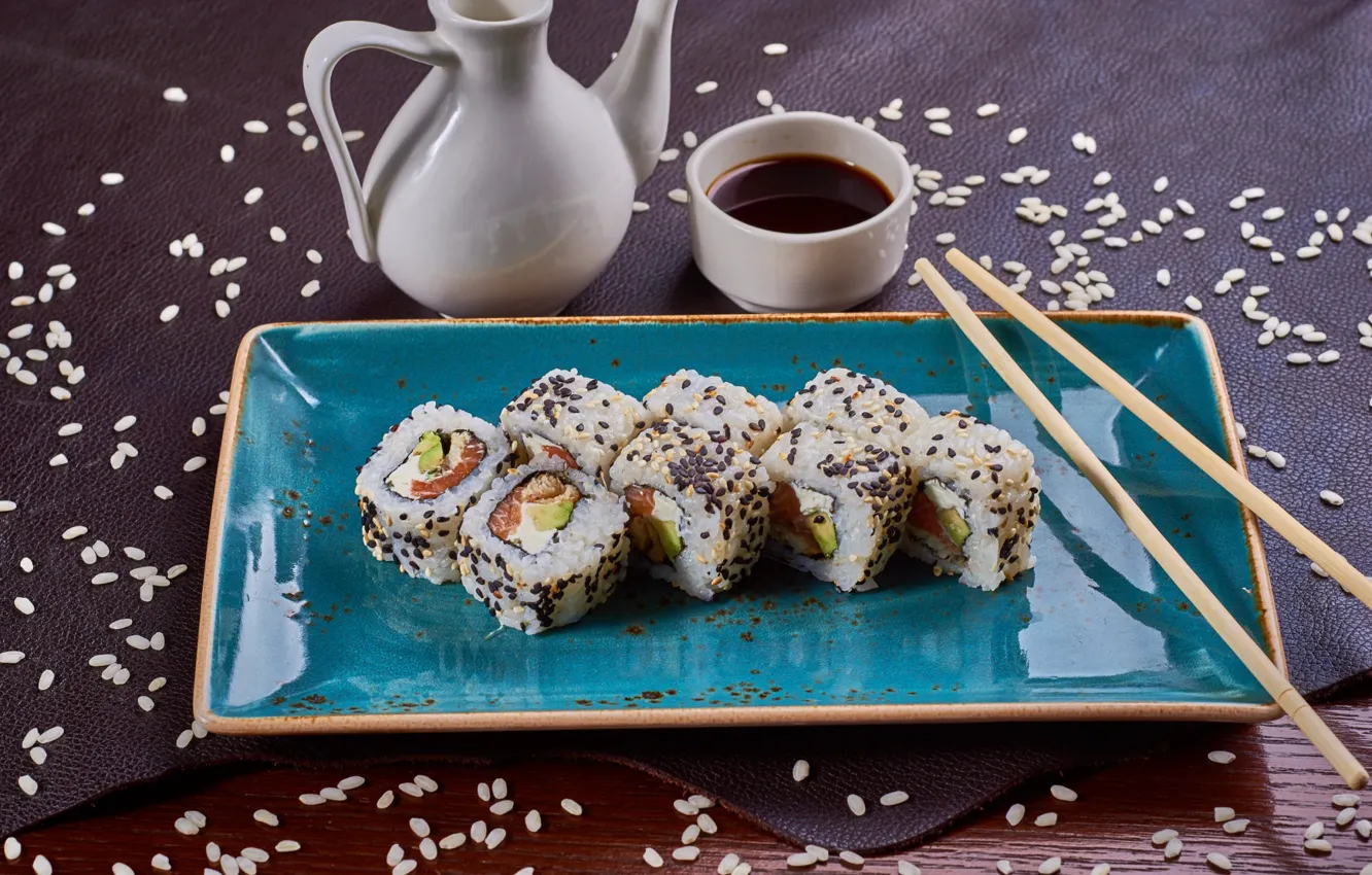 Photo wallpaper figure, sauce, sesame, rolls