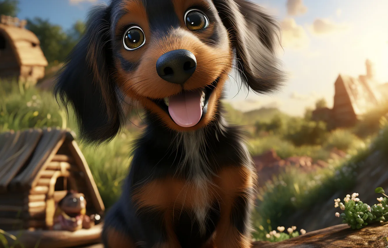 Photo wallpaper look, home, dog, puppy, face, digital art, AI art, The Art of Artificial Intelligence