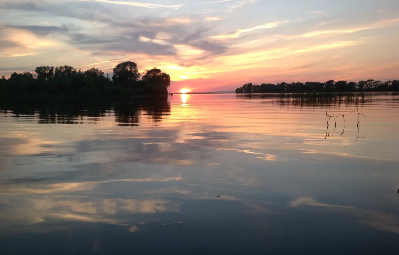 Photo wallpaper water, sunset, river, the sky.