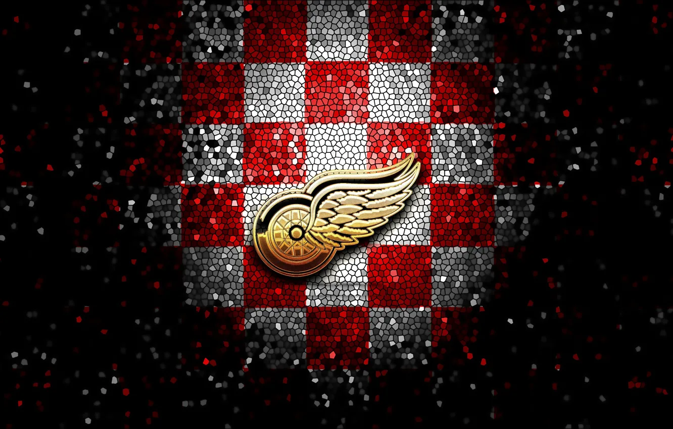 Photo wallpaper wallpaper, sport, logo, NHL, hockey, glitter, checkered, Detroit Red Wings