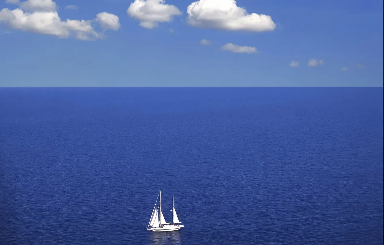 Photo wallpaper sea, clouds, blue, yacht, horizon