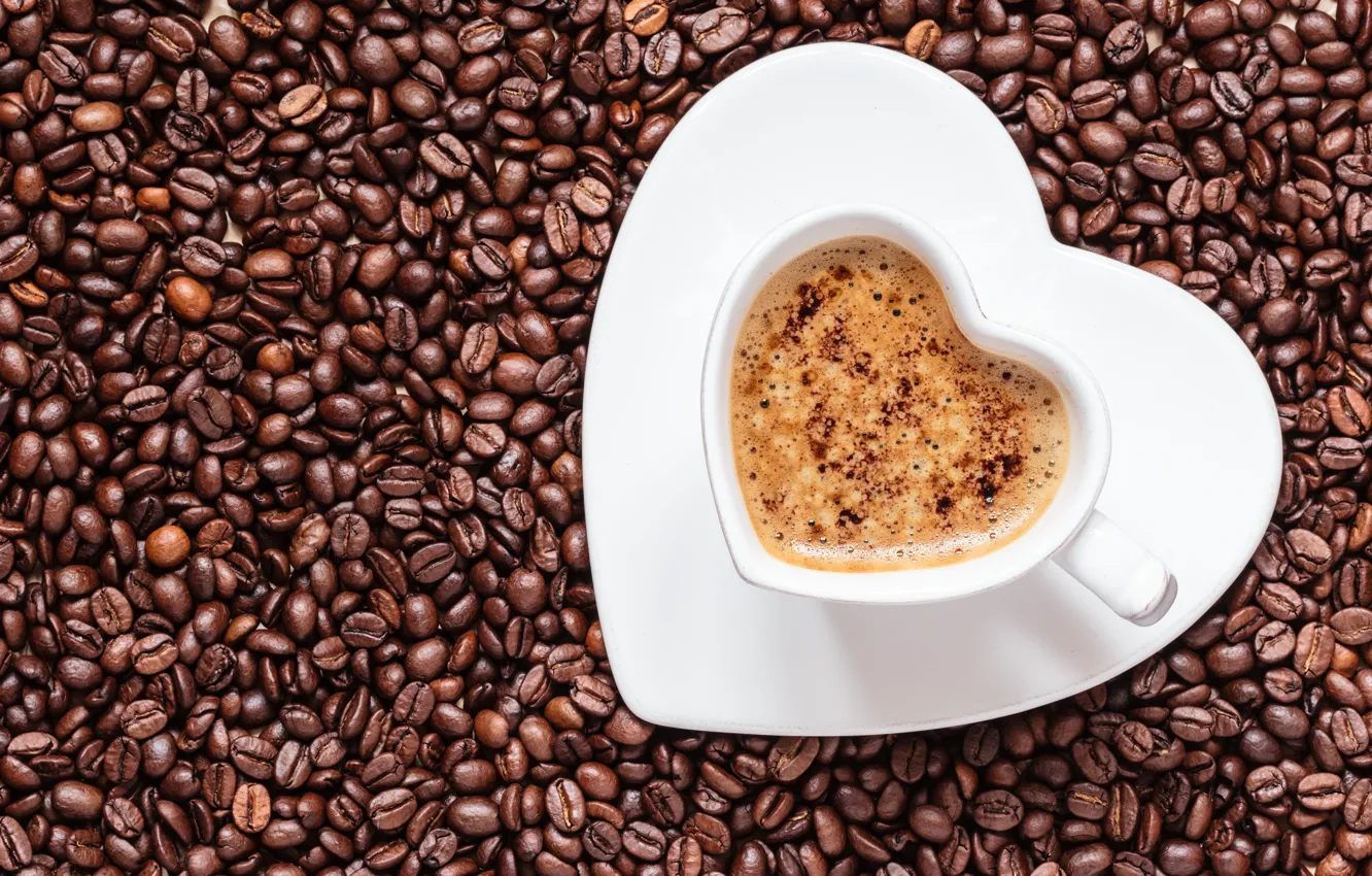 Photo wallpaper coffee, grain, Cup, hearts, drink