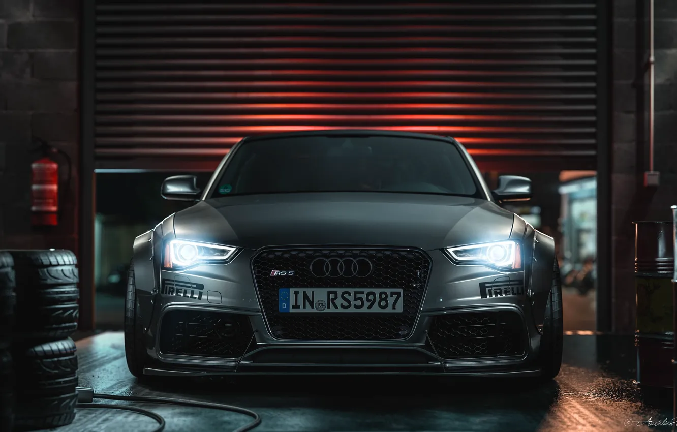 Photo wallpaper Machine, Grey, AUDI, Garage, Car, Render, Rendering, The front