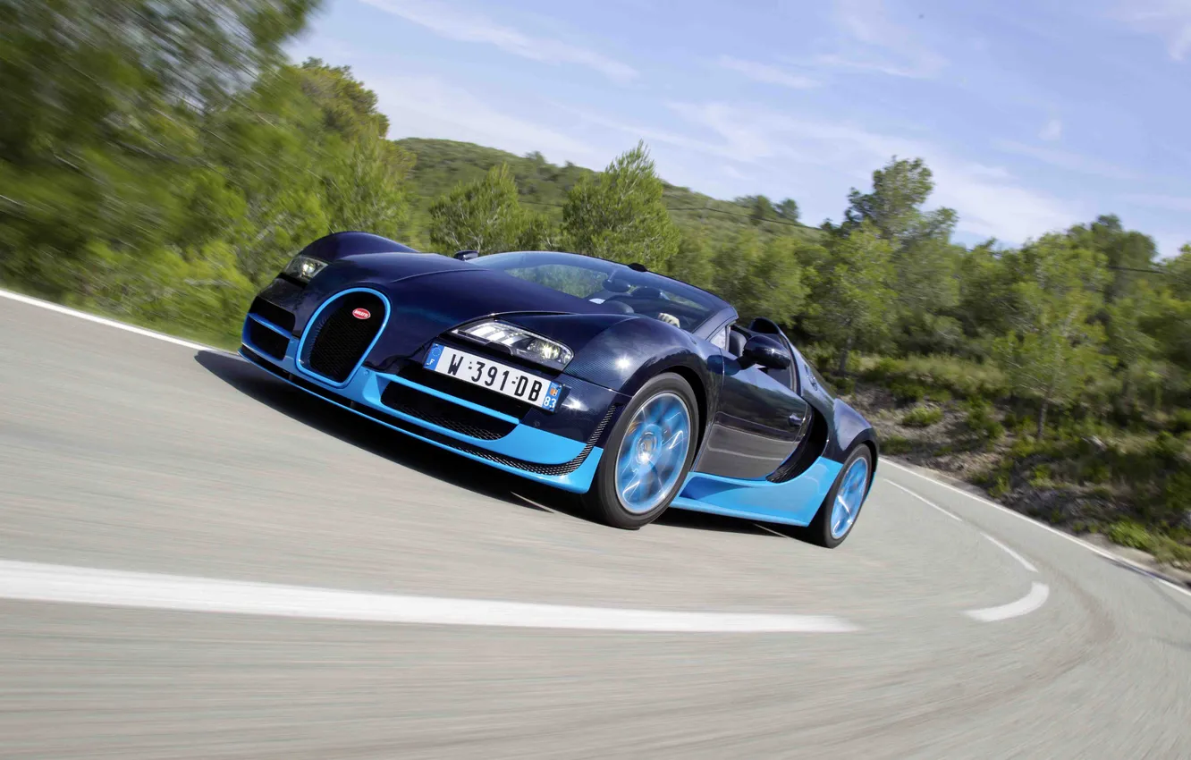 Photo wallpaper Roadster, turn, Bugatti, Veyron, supercar, hypercar, Grand Sport, Vitesse