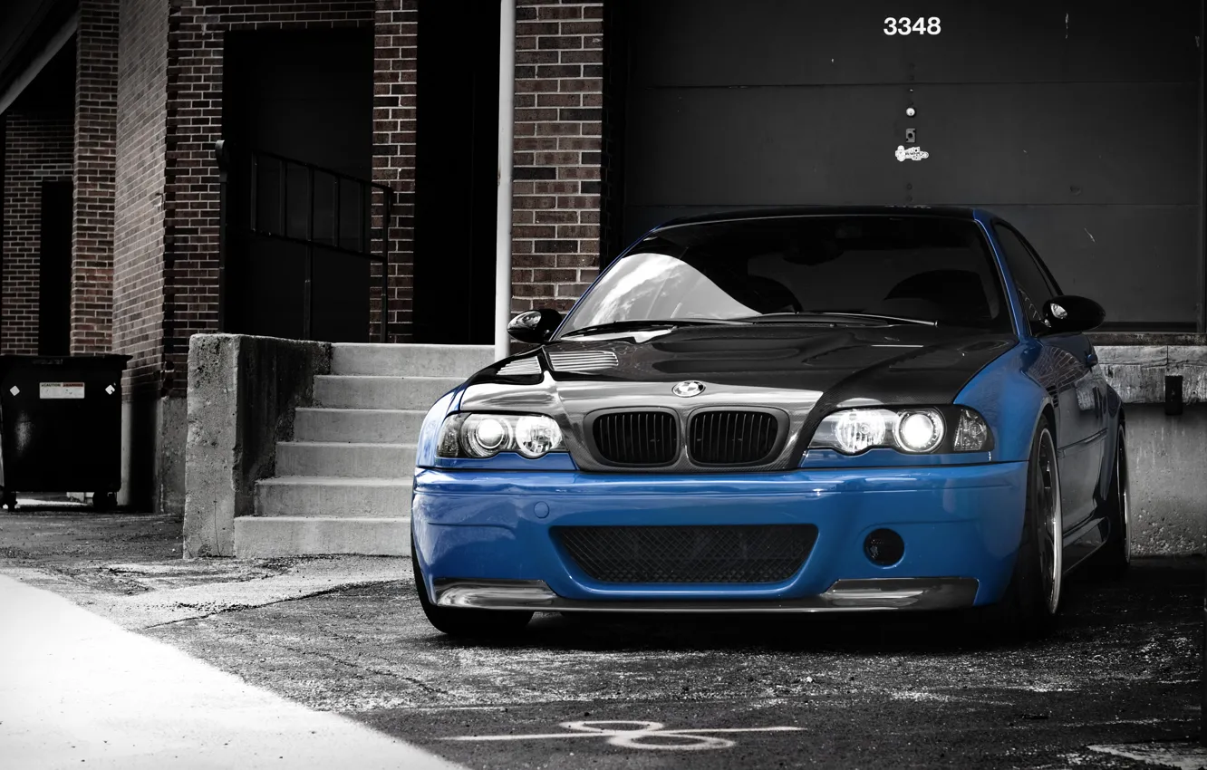 Photo wallpaper blue, bmw, BMW, ladder, blue, e46, carbon fiber hood