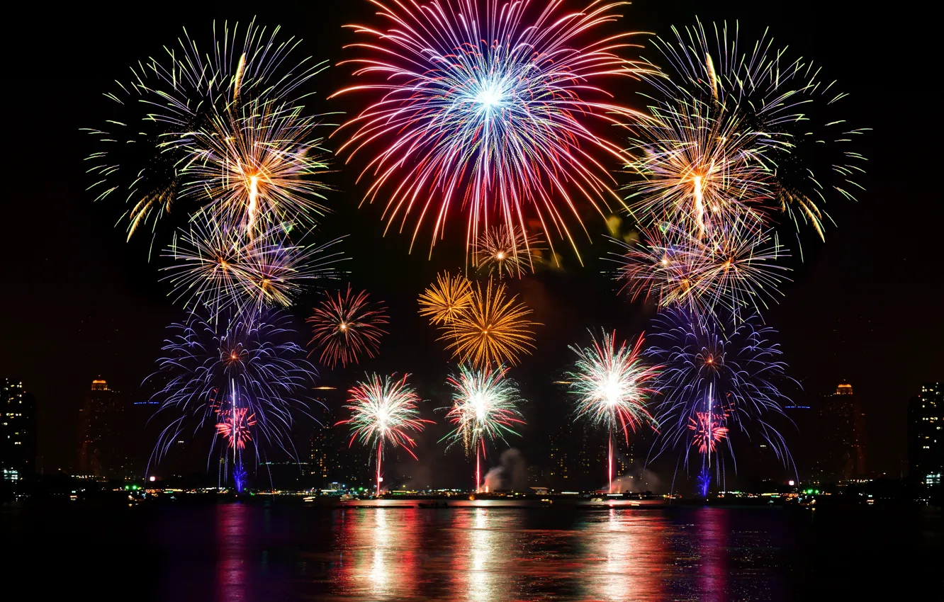 Photo wallpaper new year, salute, colorful, fireworks, night, fireworks, 2017, holiday celebration