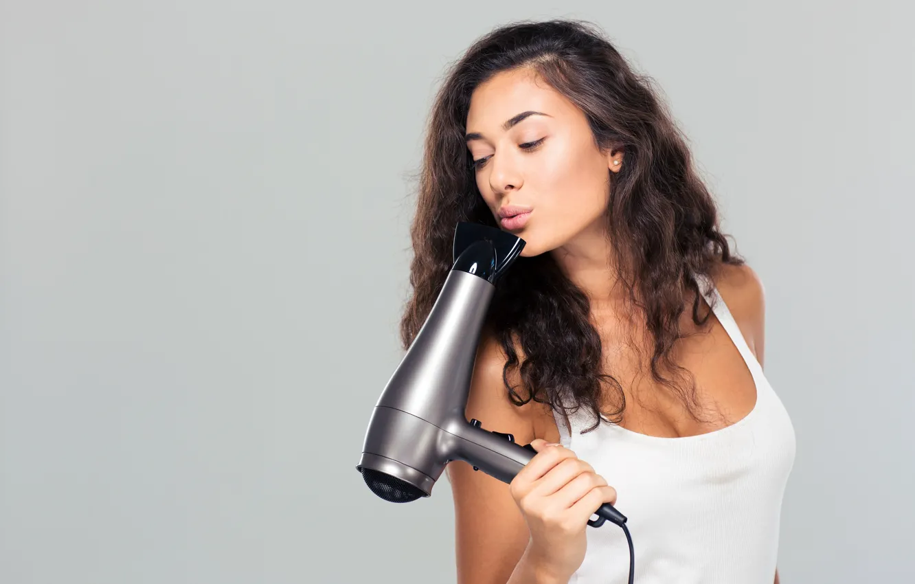 Photo wallpaper white, girl, pose, background, makeup, Mike, hairstyle, lips