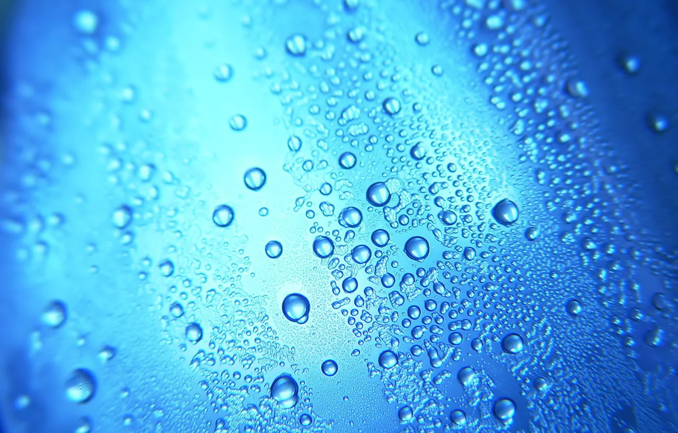 Photo wallpaper glass, blue, Drops