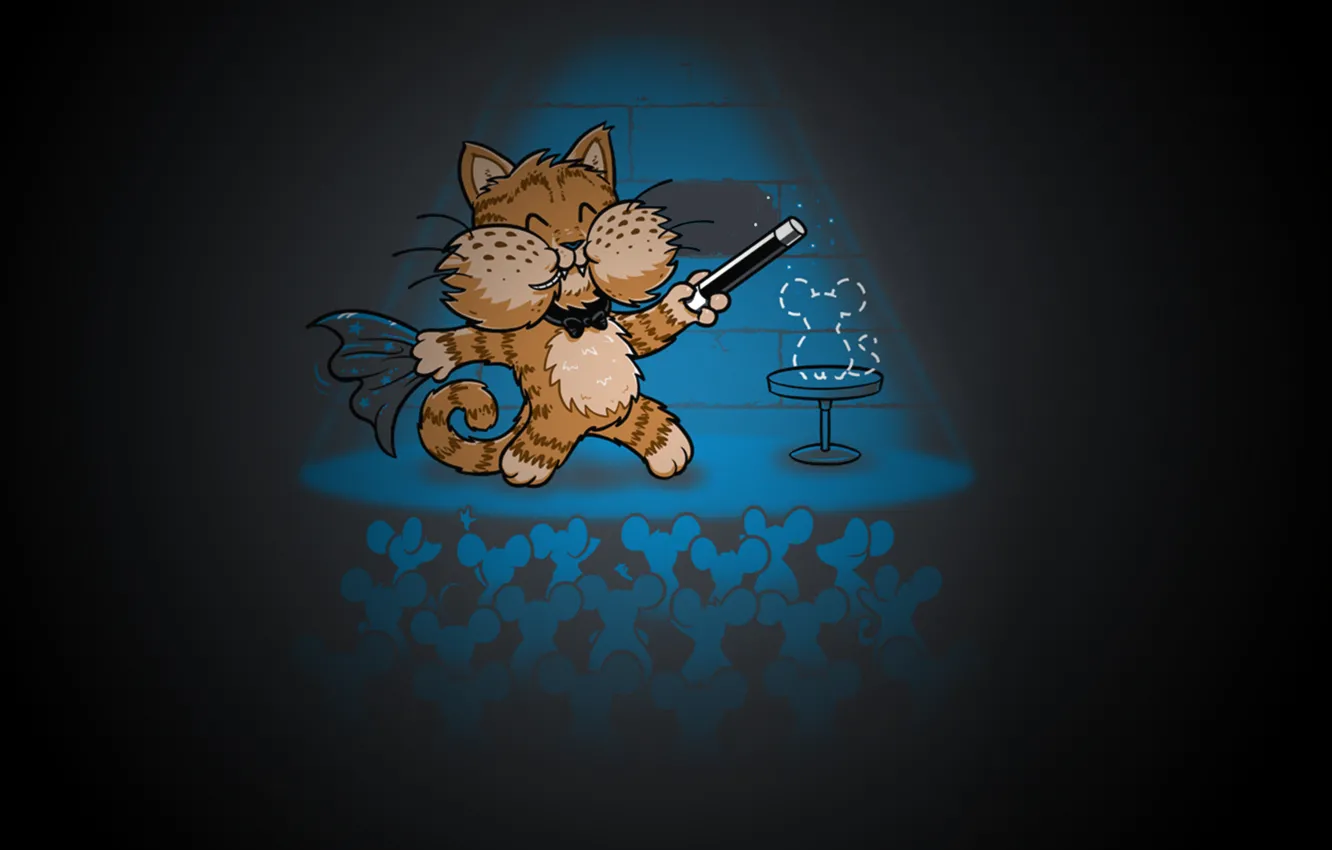 Photo wallpaper cat, scene, focus, mouse