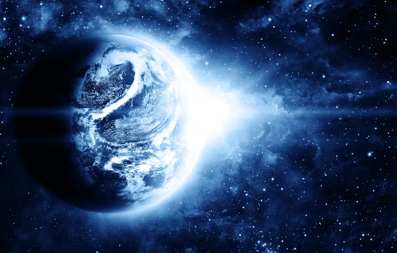 Photo wallpaper light, blue, planets