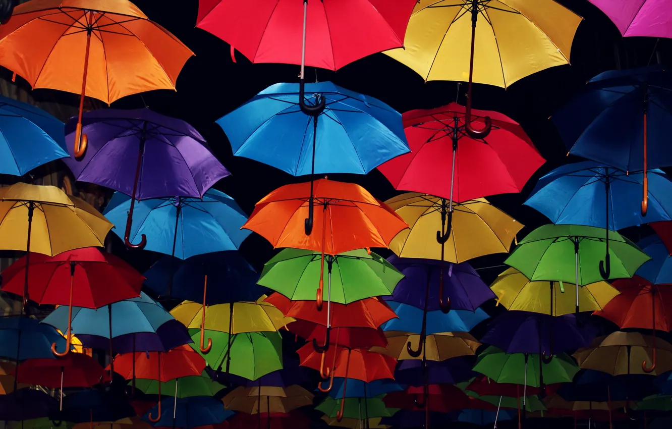 Photo wallpaper background, street, umbrellas