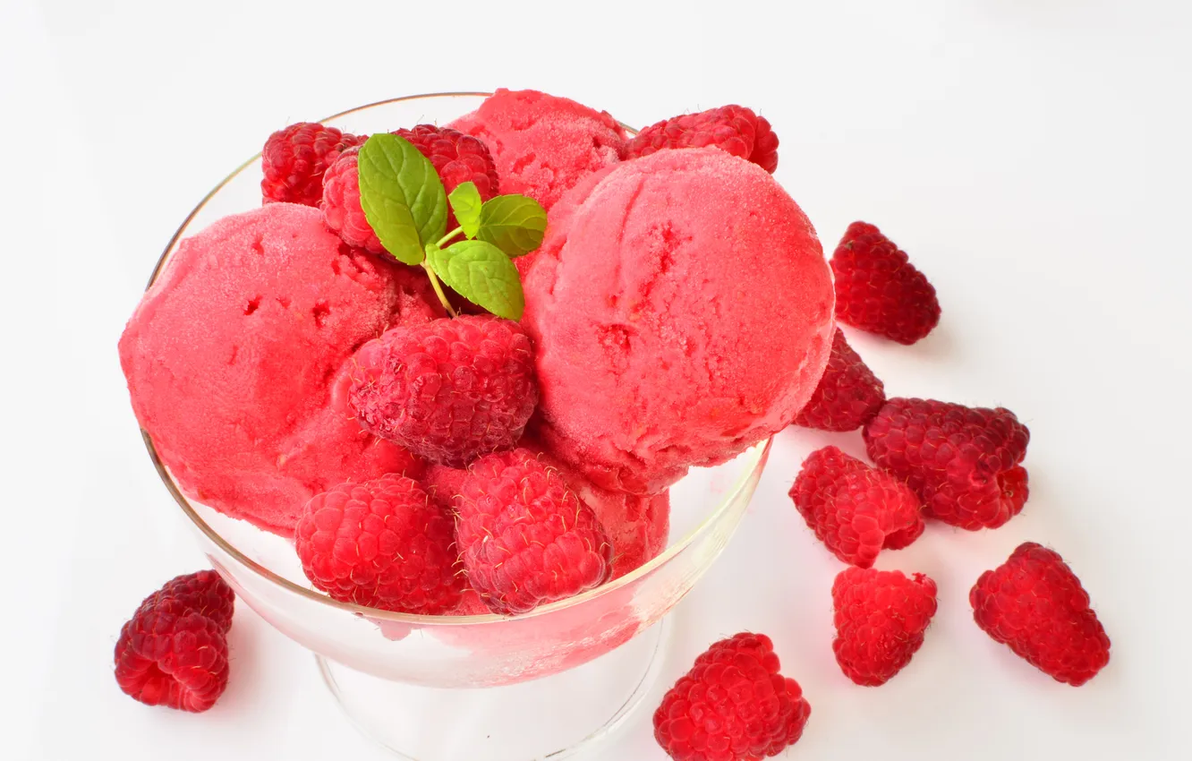 Photo wallpaper raspberry, ice cream, dessert, sweet, dessert, berries, raspberry, ice cream