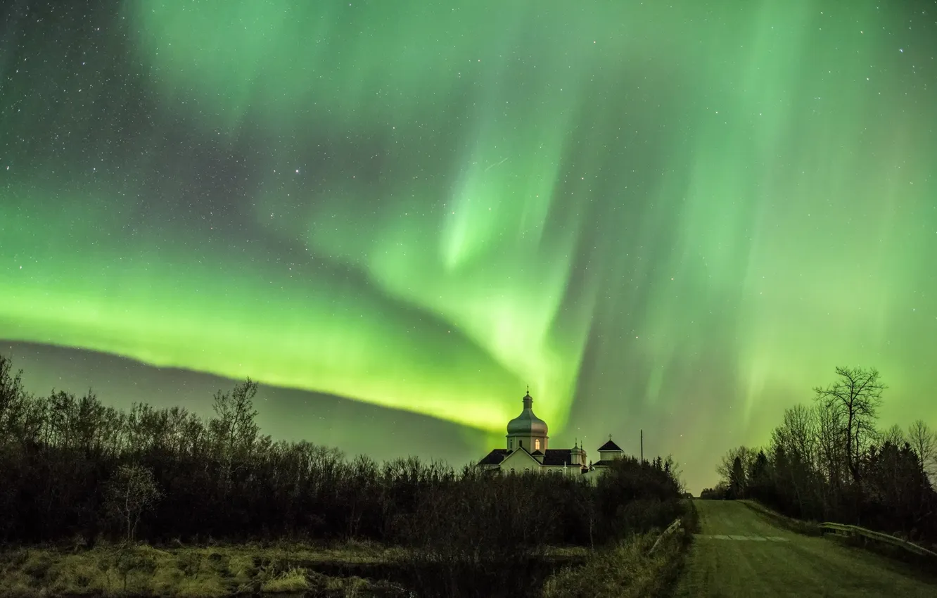 Photo wallpaper night, lights, temple