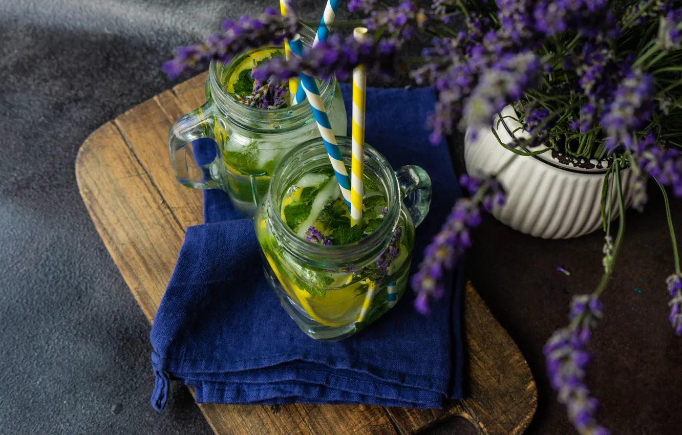 Photo wallpaper tea, drink, mint, lemons, lavender