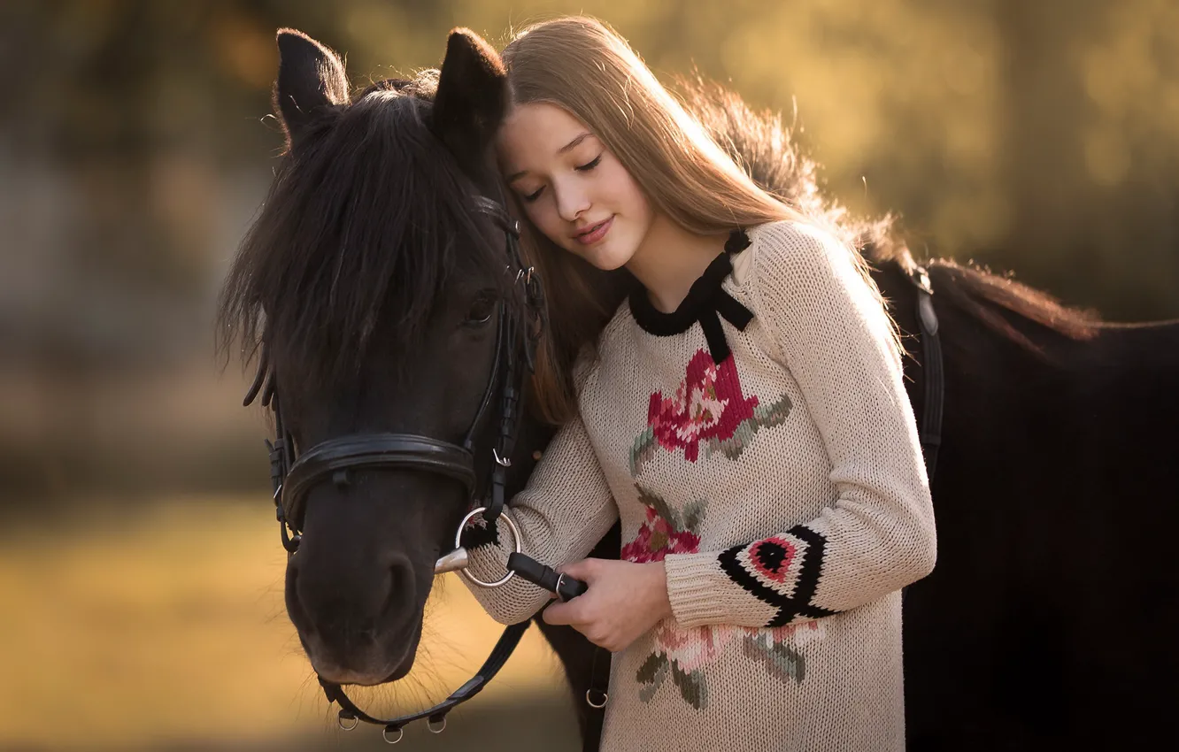 Photo wallpaper mood, girl, pony