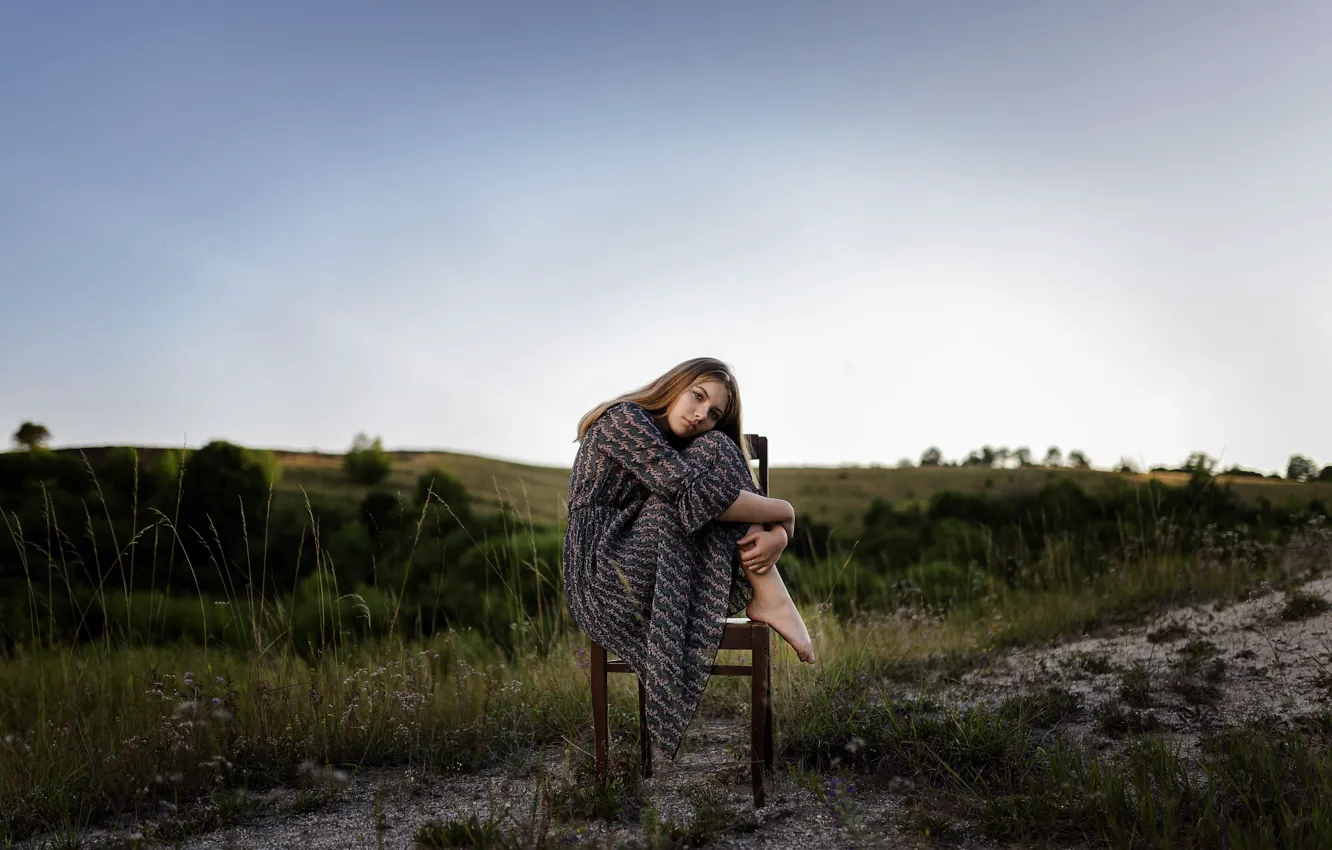 Photo wallpaper girl, sweetheart, dress, chair, Eugene Sukhorukov