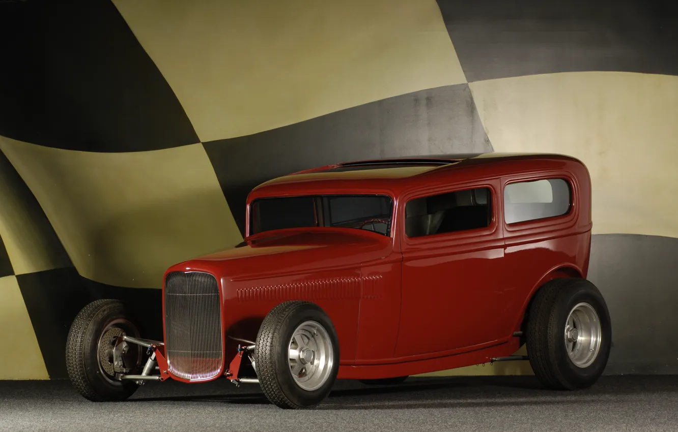 Photo wallpaper Ford, flag, Ford, view, 1932, Sedan, Custom, Buttera-Bradley