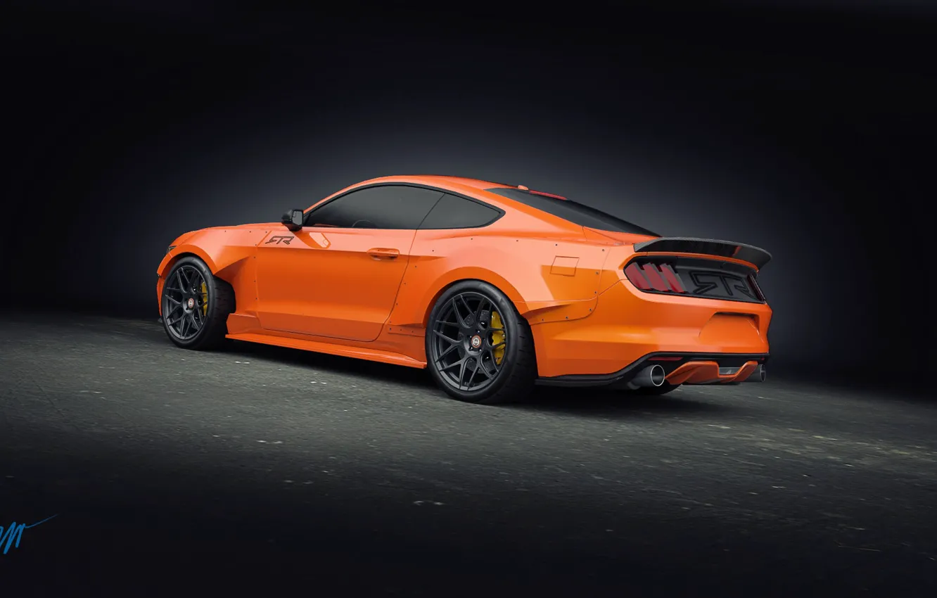 Photo wallpaper Mustang, Ford, Orange, RTR, Tuning, Rear, 2015