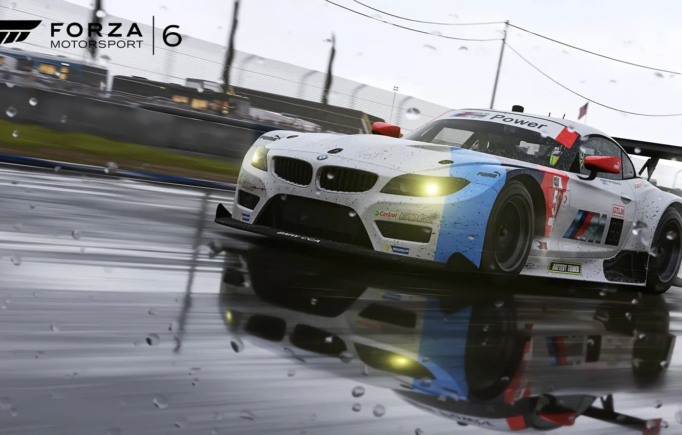 Photo wallpaper BMW, Rain, Motorsport, Game, Forza, Force 6, Forza Motorsport 6