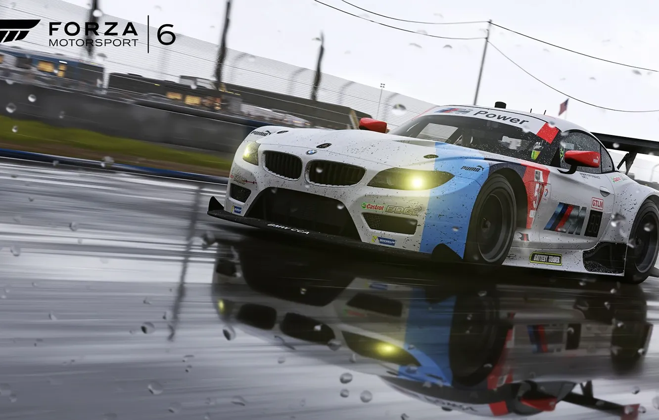 Photo wallpaper BMW, game, rain, Motorsport, forza, Force 6, Forza Motorsport 6
