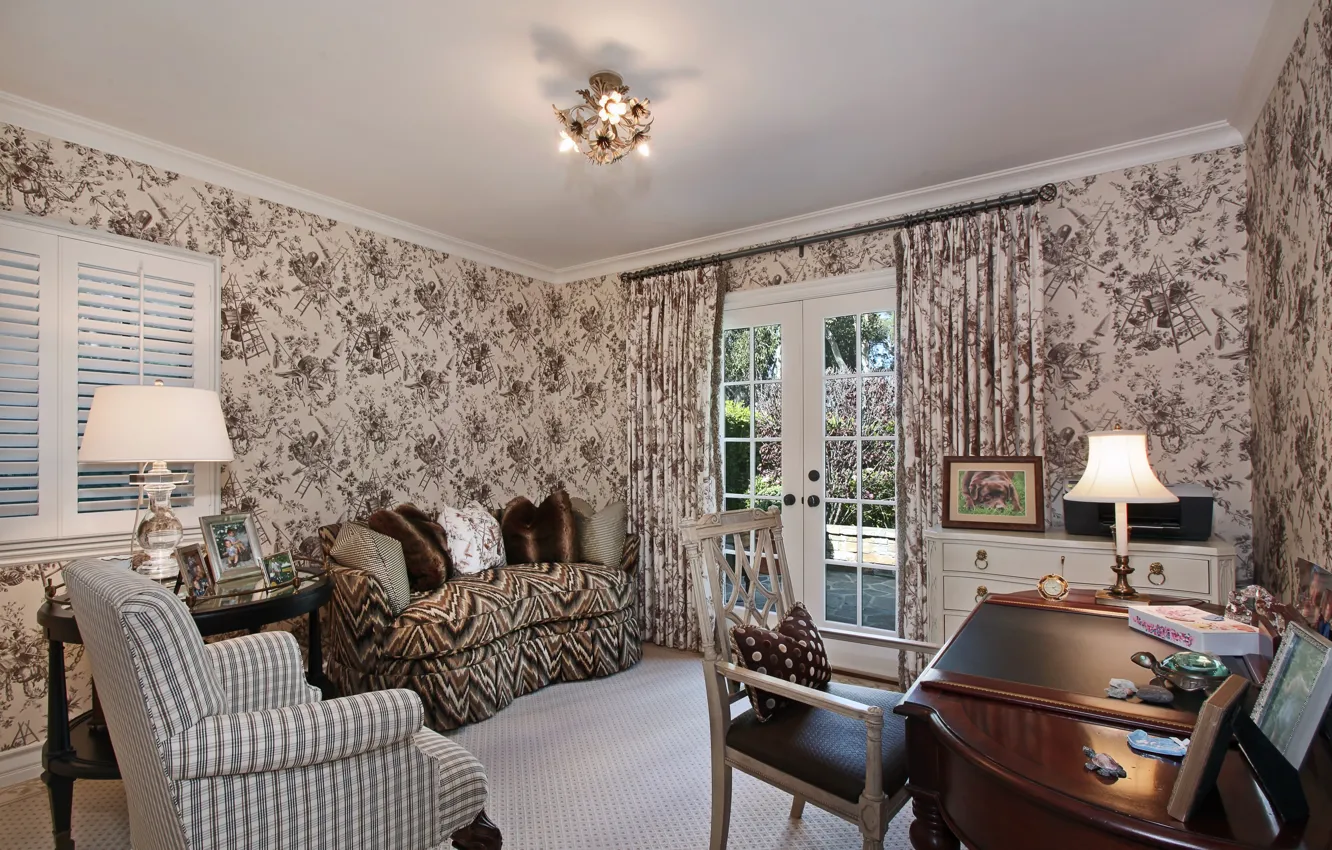 Photo wallpaper design, photo, sofa, lamp, interior, chair, living room